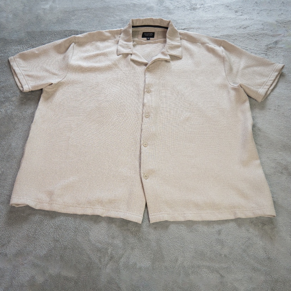 VTG Malibu Beach Club 3XL Men’s Button Up Beige Short Sleeve Casual Preppy Shirt